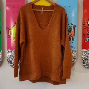 Free People Lofty V Neck Sweater M Tobacco NWOT